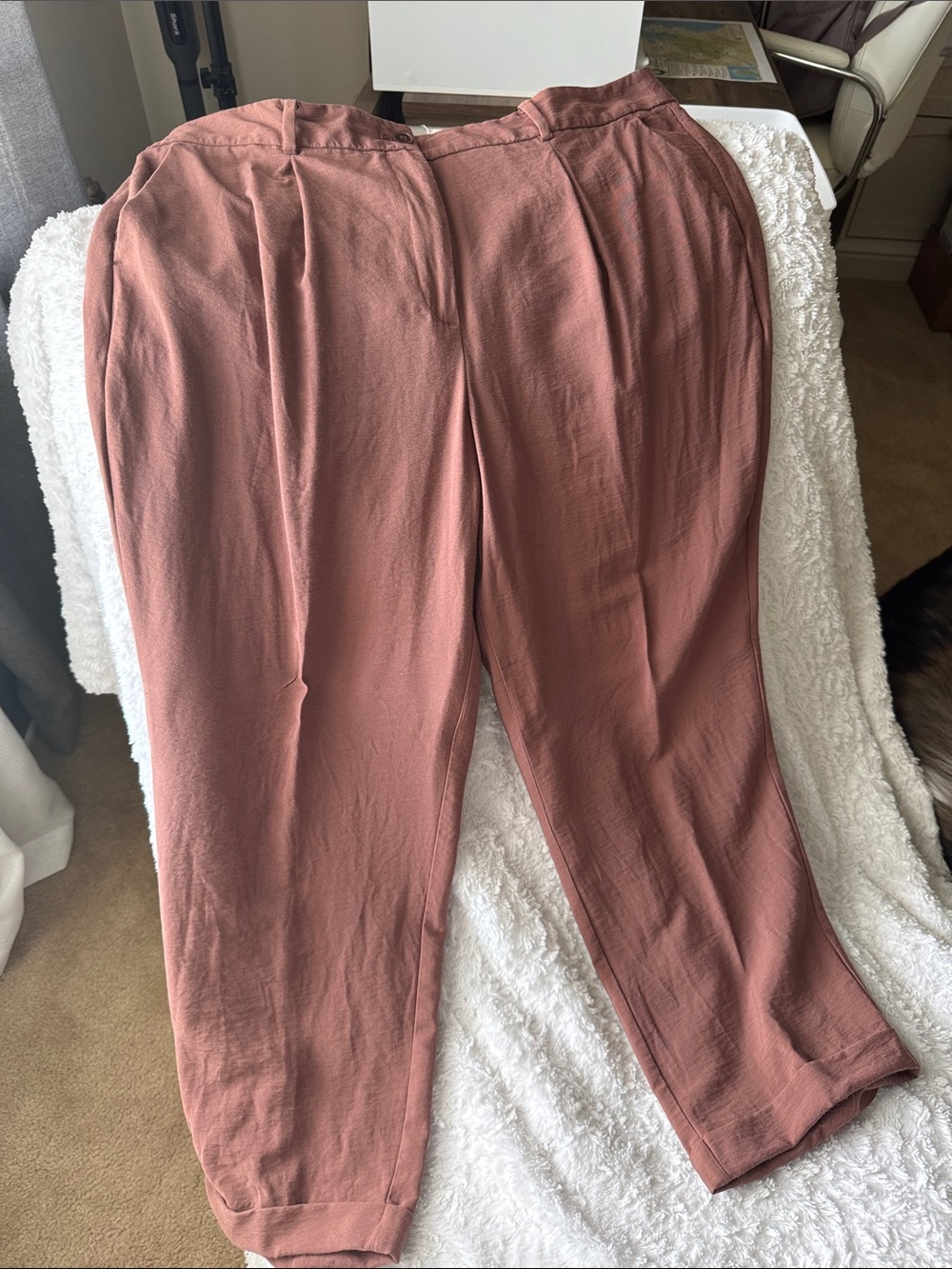 LOFT Rust-Pink Relaxed Tapered Trousers